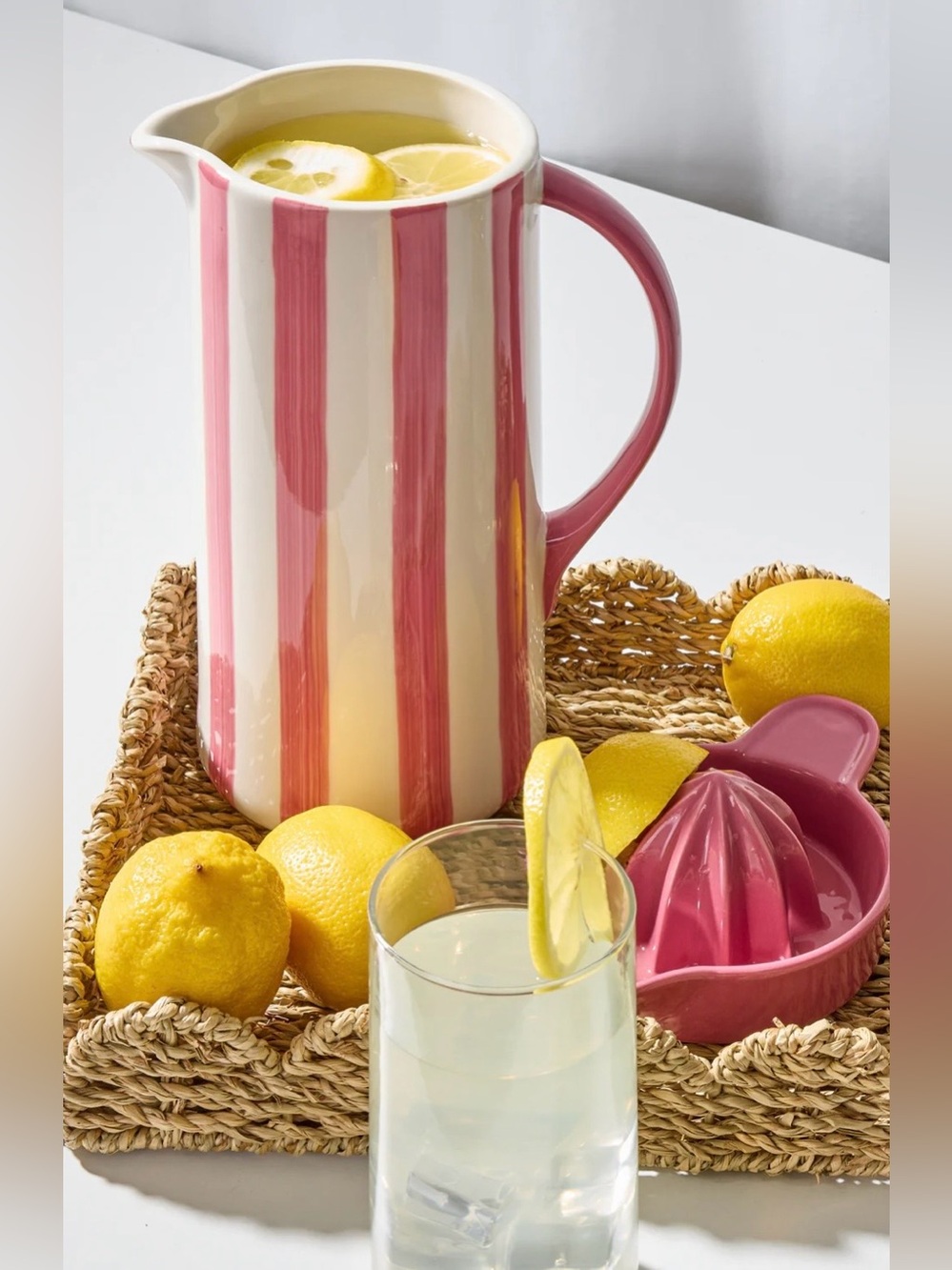 ✨✨NOON & MOON Pink Striped Ceramic Pitcher